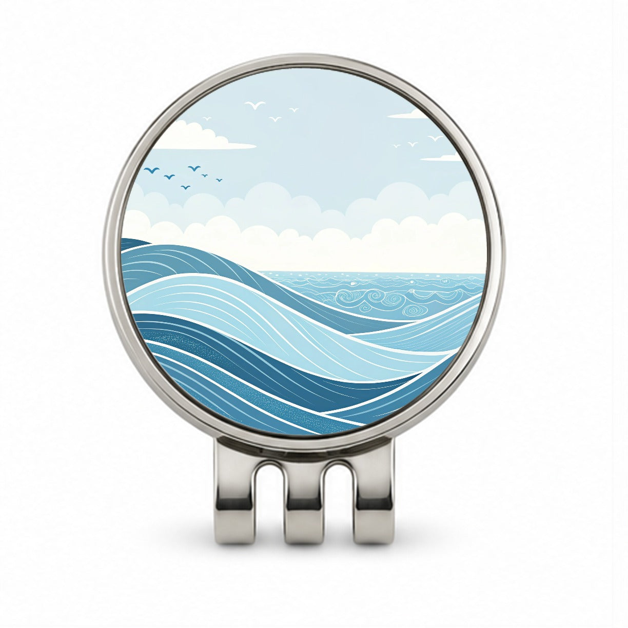 Ocean Waves Sketch Golf Hat Clip with Ball Marker