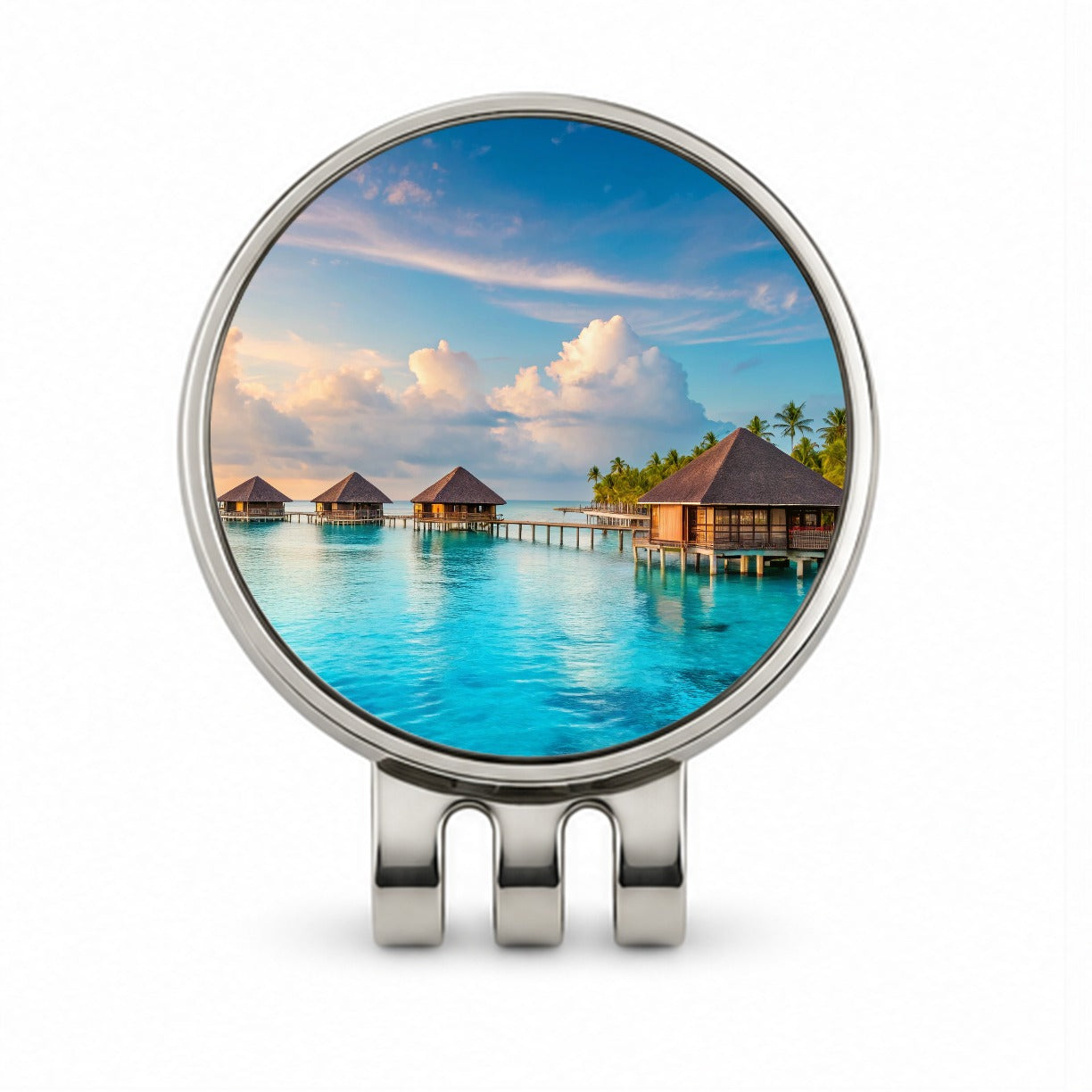 Over Water Bungalows Tropical Paradise Golf Hat Clip with Ball Marker