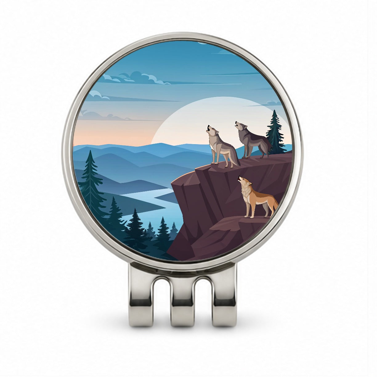 Pack Of Wolves On Cliff Drawing Golf Hat Clip with Ball Marker