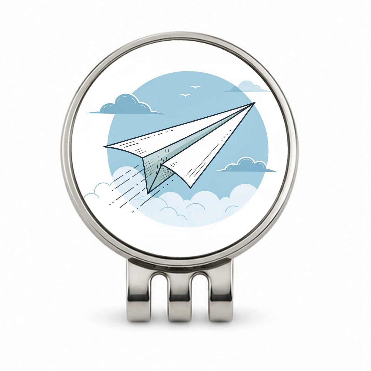 Paper Airplane Illustration Flying Sky Golf Hat Clip with Ball Marker
