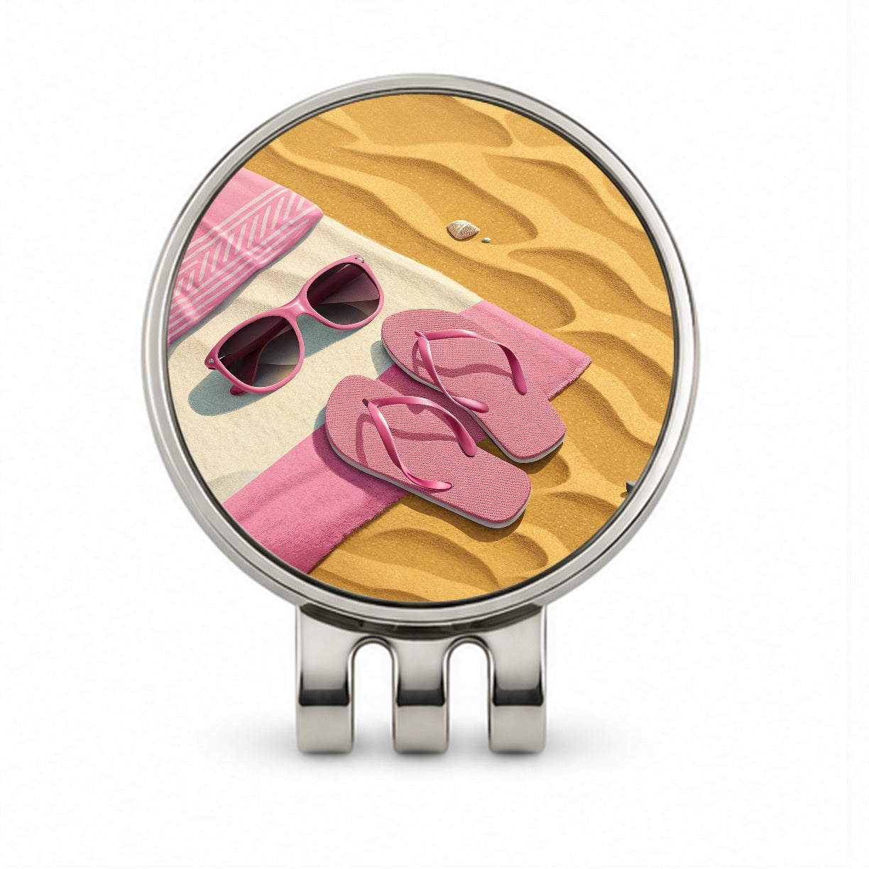 Pink Sunglasses Flip Flops Towel On Sand Cute Golf Hat Clip with Ball Marker