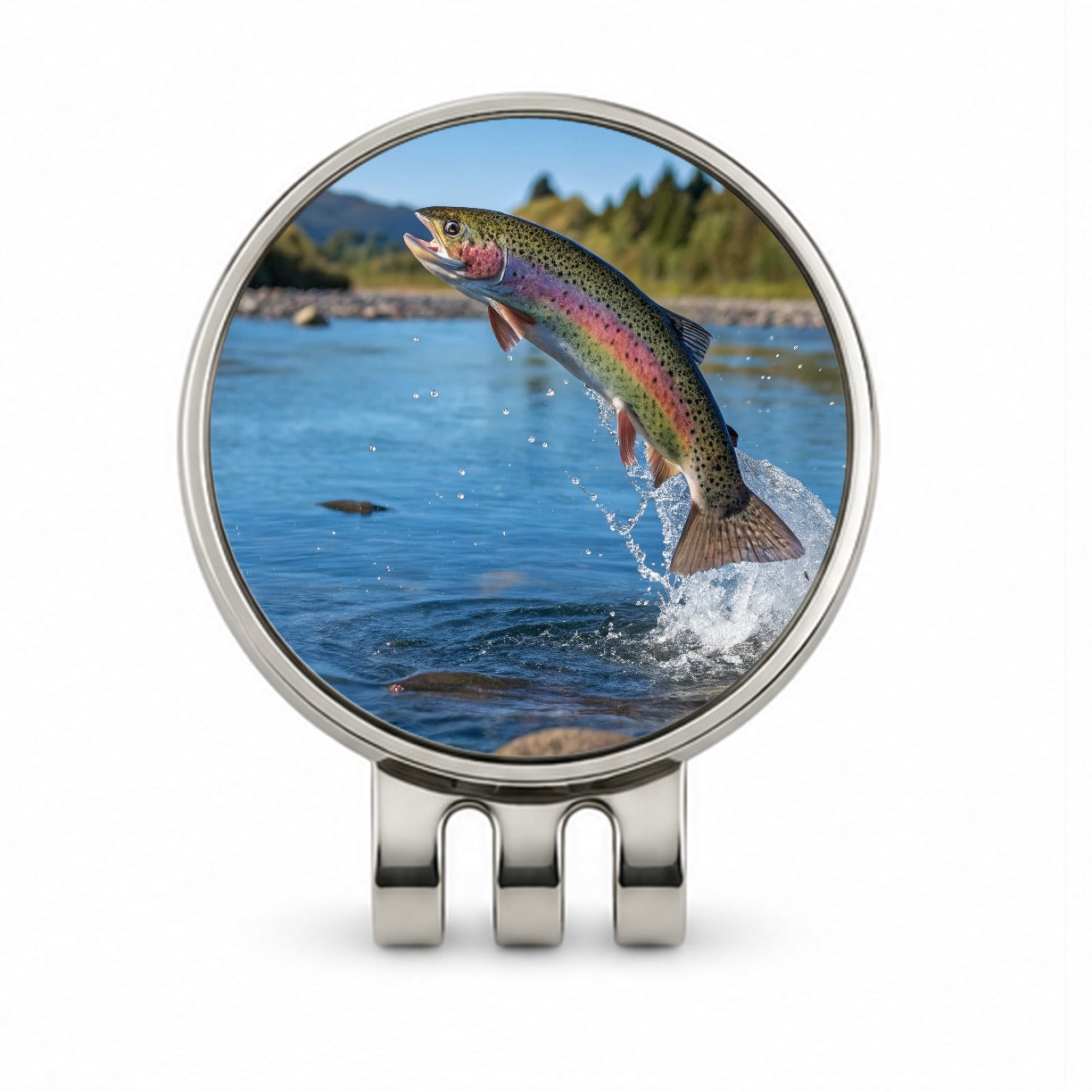 Rainbow Trout Fish Jumping Fishing Golf Hat Clip with Ball Marker