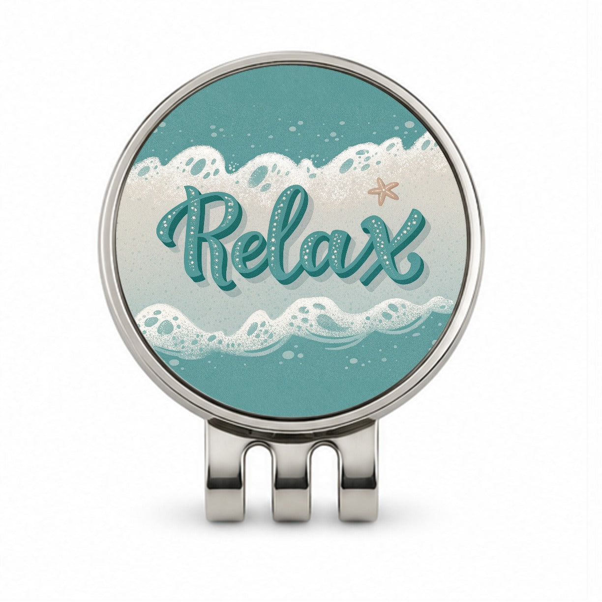 Relax Sea Foam Ocean Golf Hat Clip with Ball Marker