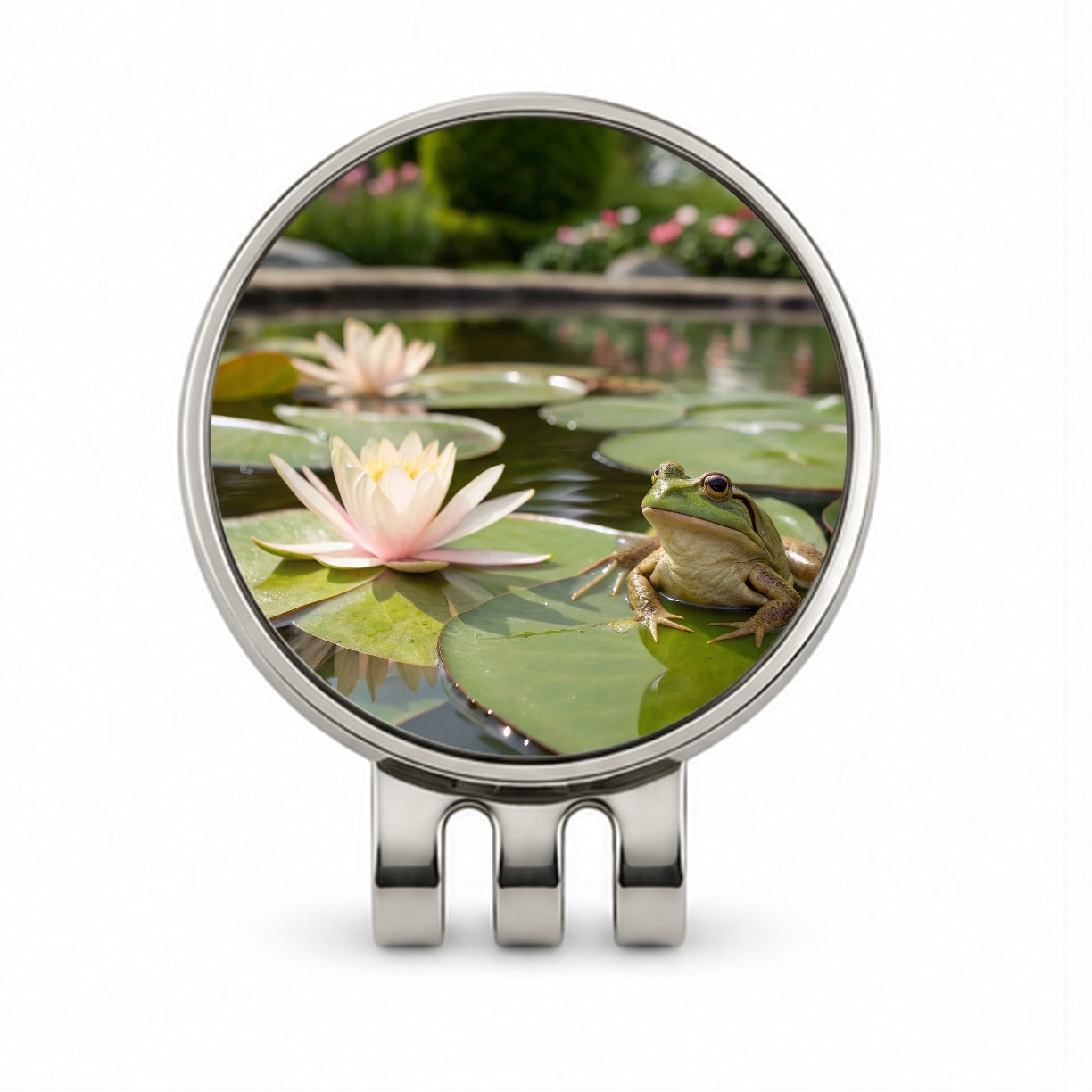 Relaxed Frog On A Lily Pad Golf Hat Clip with Ball Marker