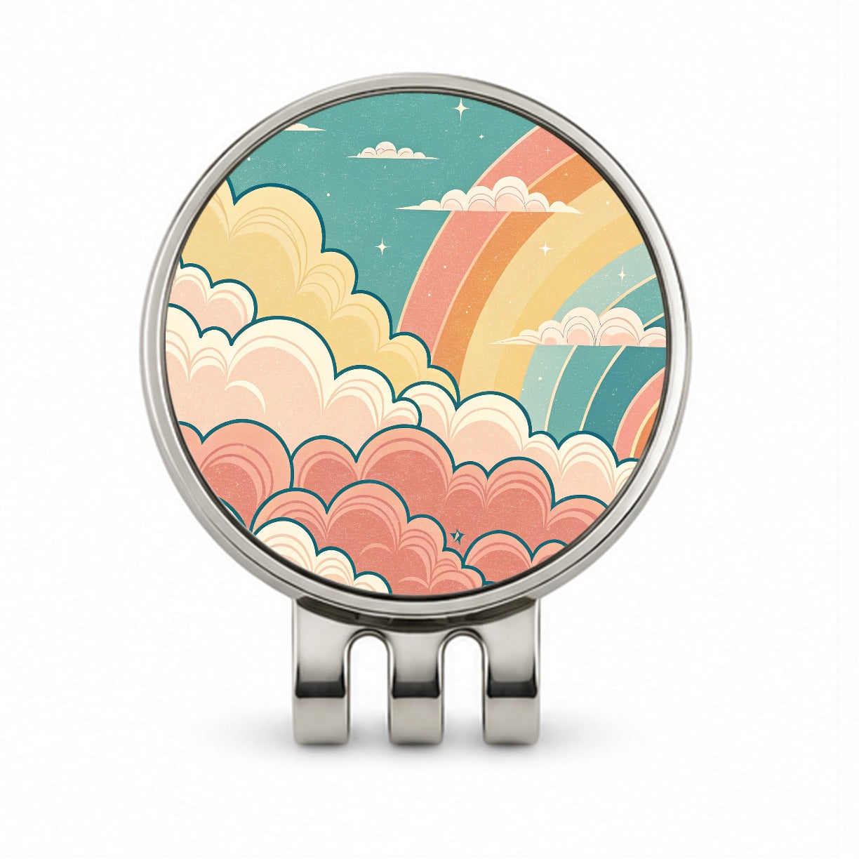 Repeating Puffy Clouds Retro Cute Rainbow Golf Hat Clip with Ball Marker