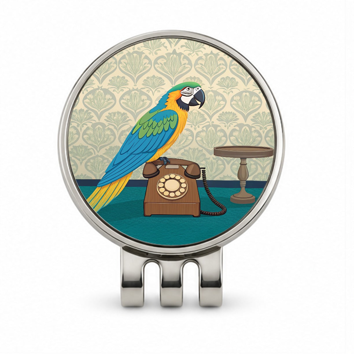 Retro Macaw Phone Bird Golf Hat Clip with Ball Marker
