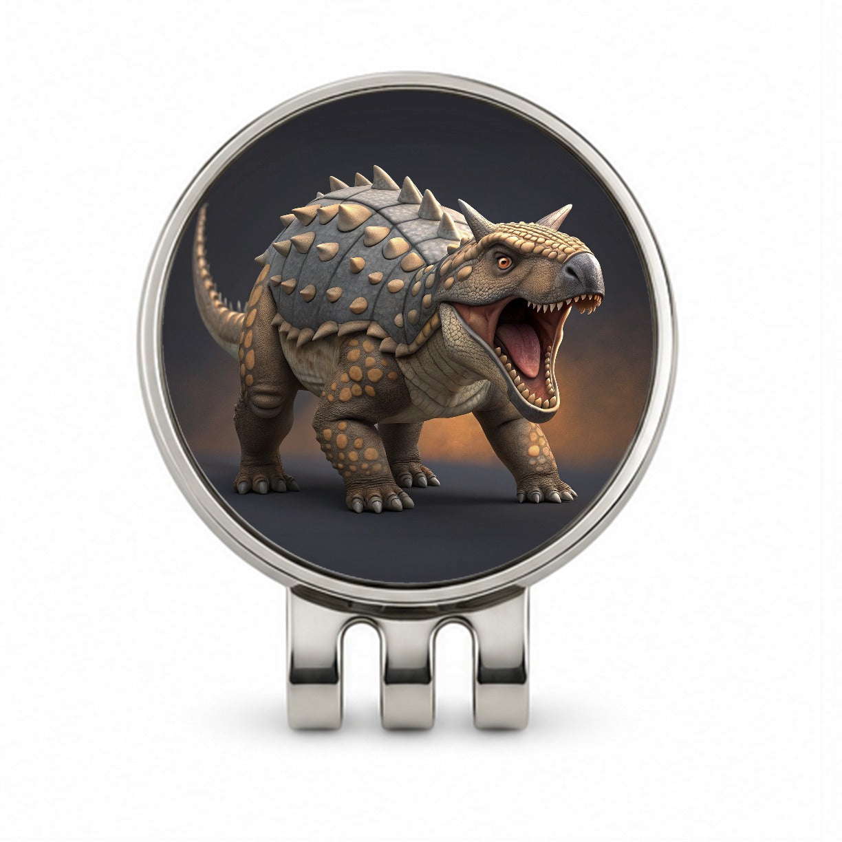 Roaring Ankylosaurus Dinosaur Golf Hat Clip with Ball Marker