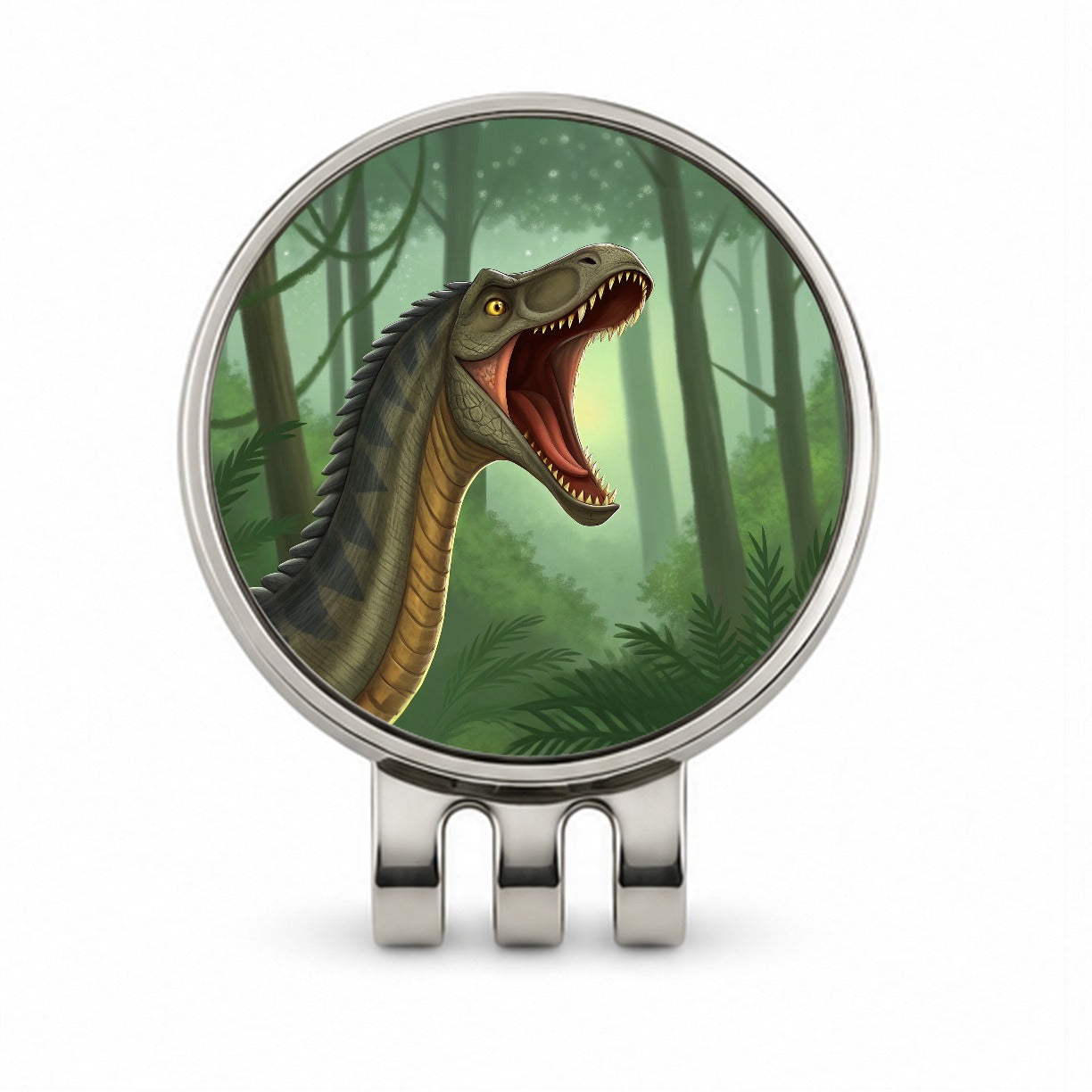 Roaring Apatosaurus Dinosaur Forest Golf Hat Clip with Ball Marker