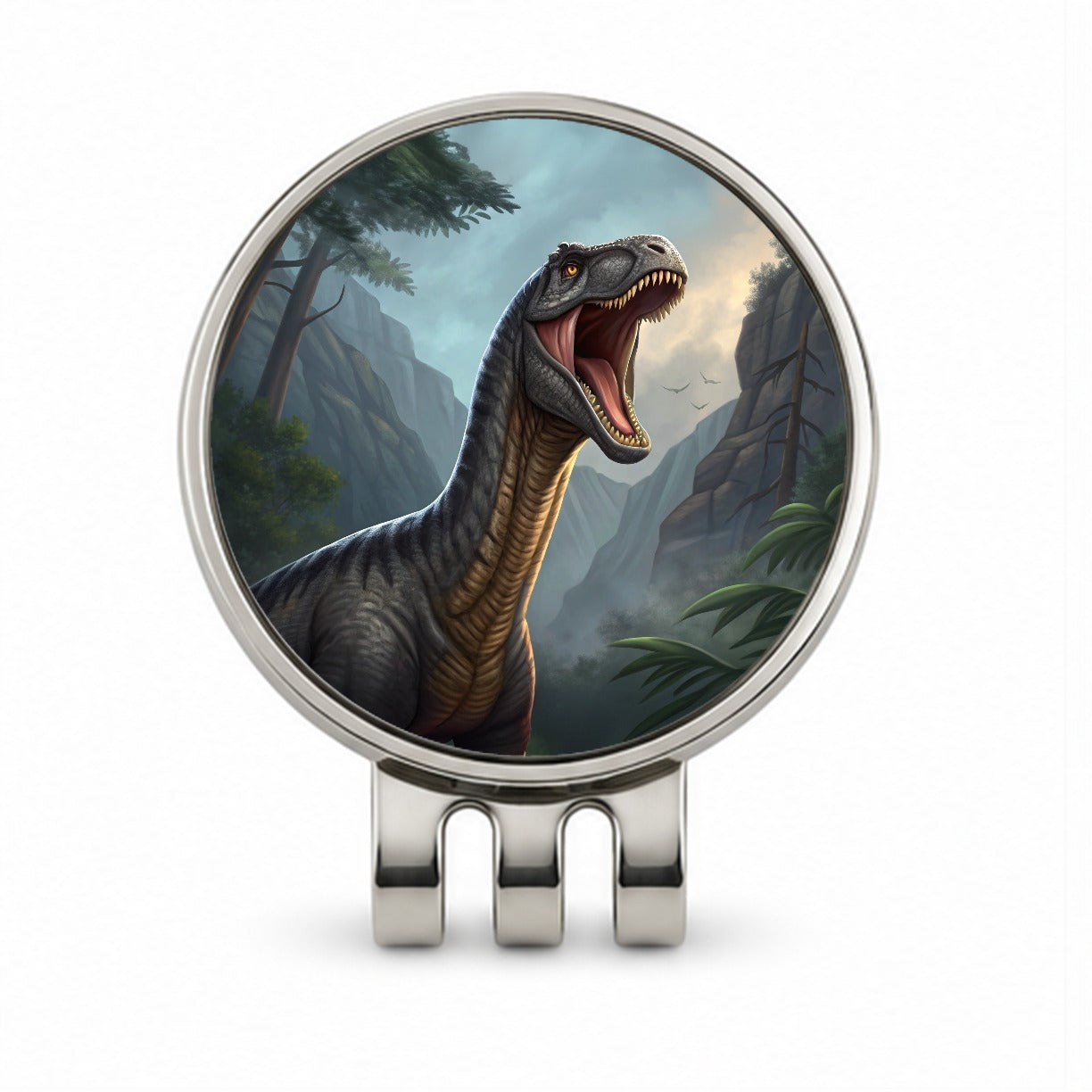 Roaring Argentinosaurus Dinosaur Mountains Golf Hat Clip with Ball Marker