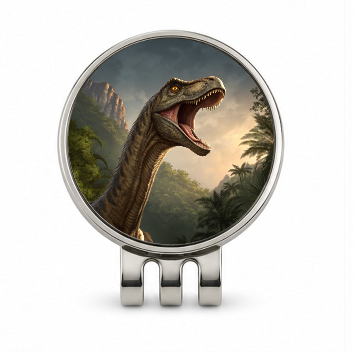Roaring Brachiosaurus Dinosaur Forest Golf Hat Clip with Ball Marker