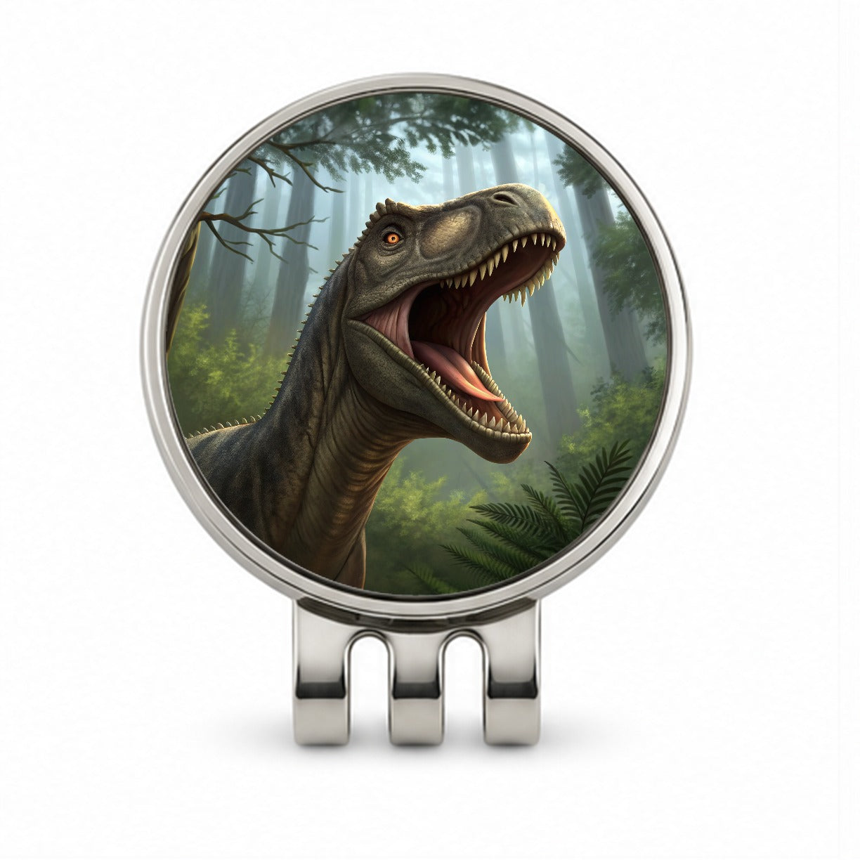Roaring Brontosaurus Dinosaur Forest Golf Hat Clip with Ball Marker
