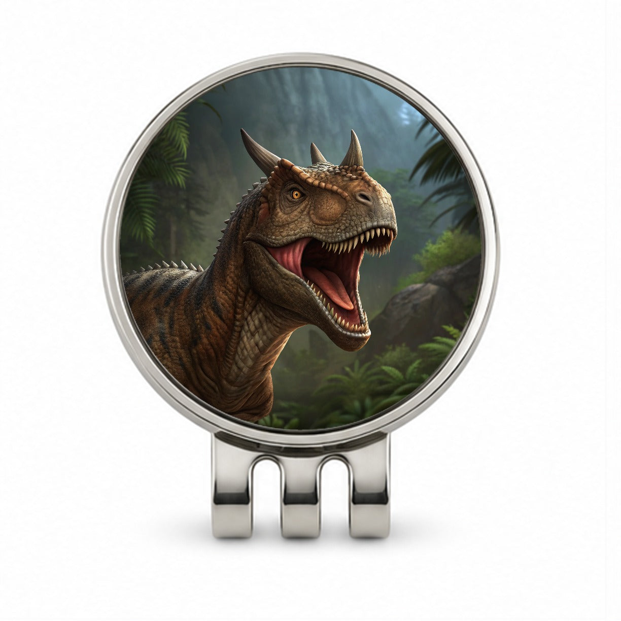 Roaring Carnotaurus Dinosaur Scary Golf Hat Clip with Ball Marker