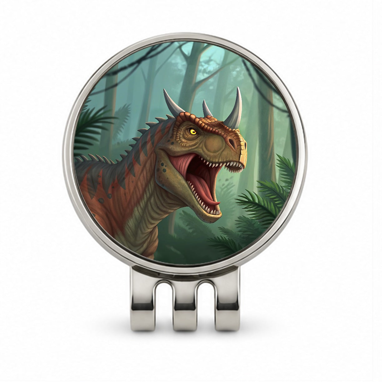 Roaring Carnotaurus Dinosaur Golf Hat Clip with Ball Marker