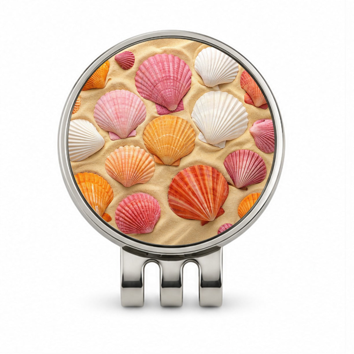 Seashells On Sandy Beach Background Golf Hat Clip with Ball Marker