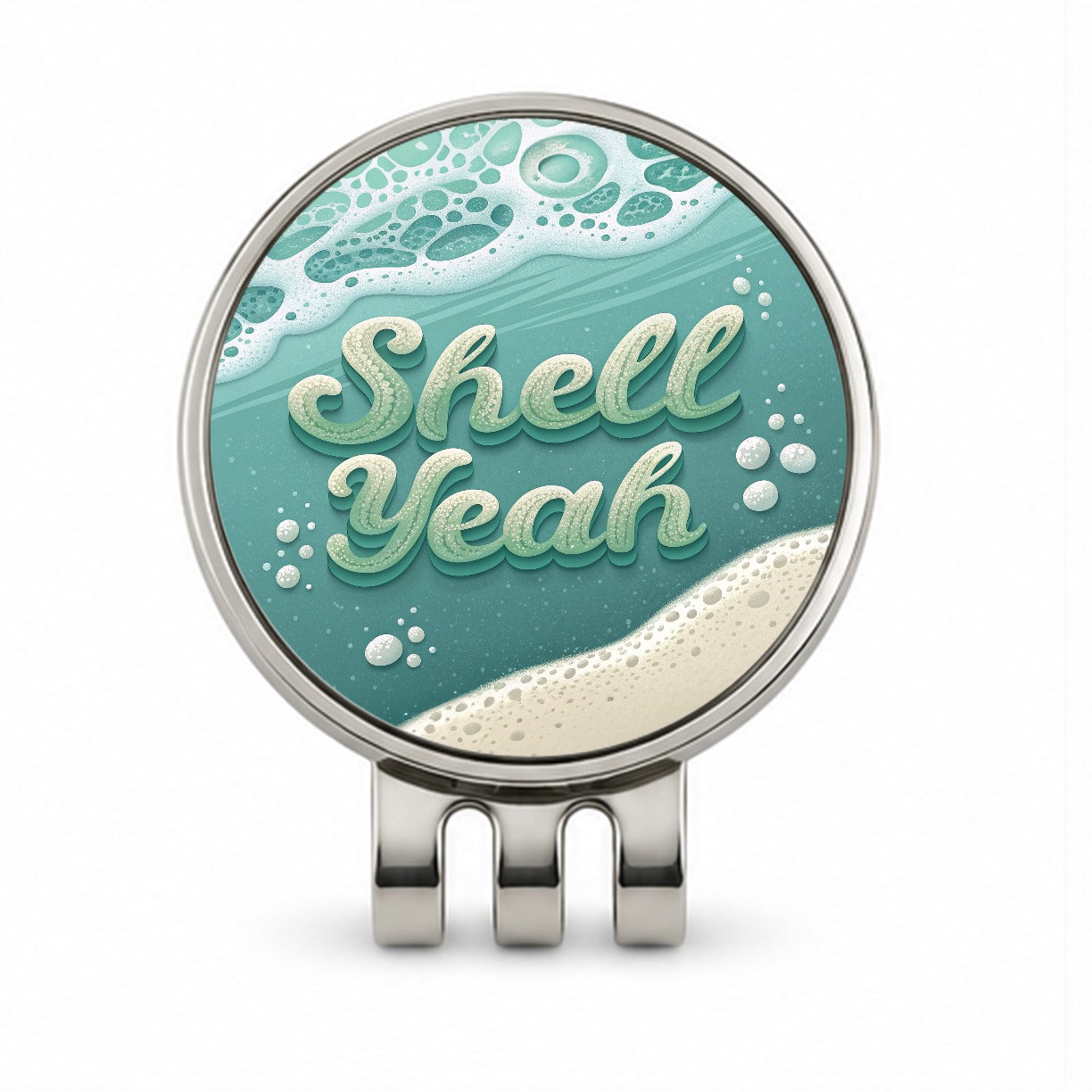 Shell Yeah Sea Foam Ocean Beach Funny Golf Hat Clip with Ball Marker