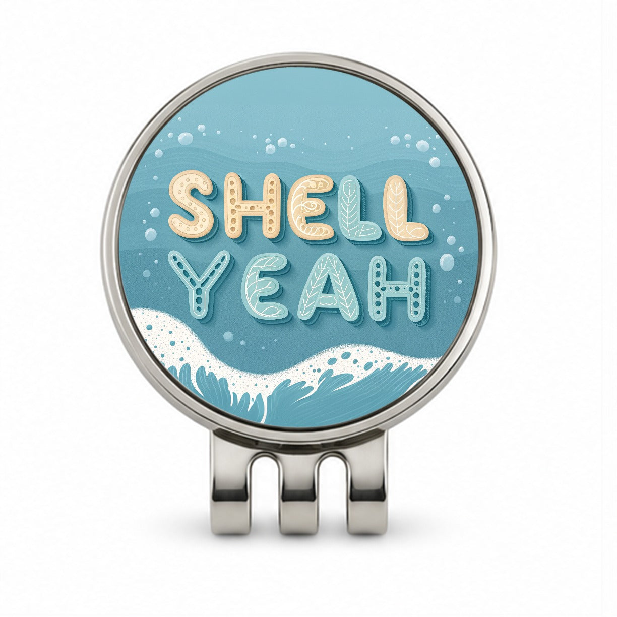 Shell Yeah Sea Foam Ocean Beach Golf Hat Clip with Ball Marker