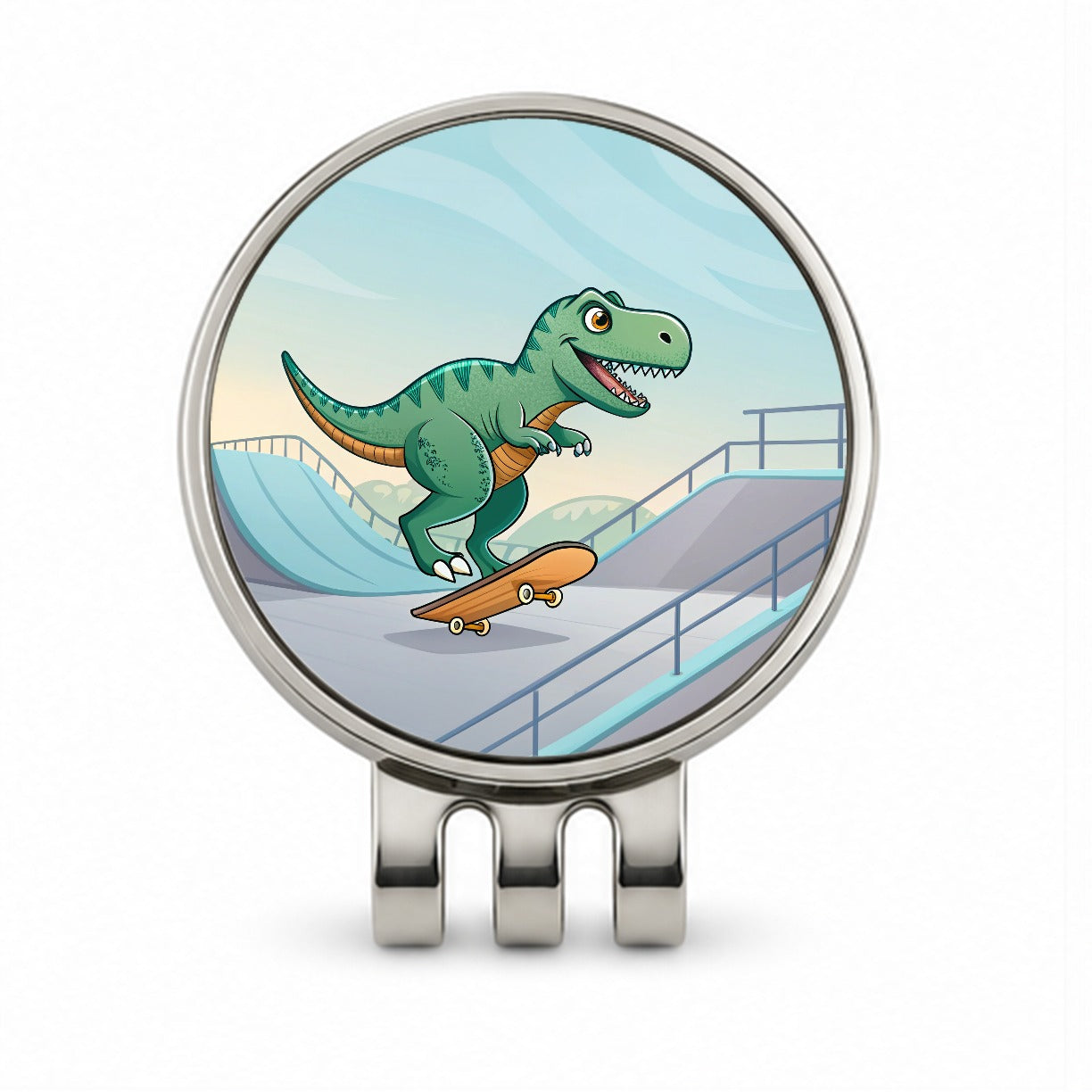 Skateboarding Tyrannosaurus Rex Dinosaur Cute Golf Hat Clip with Ball Marker