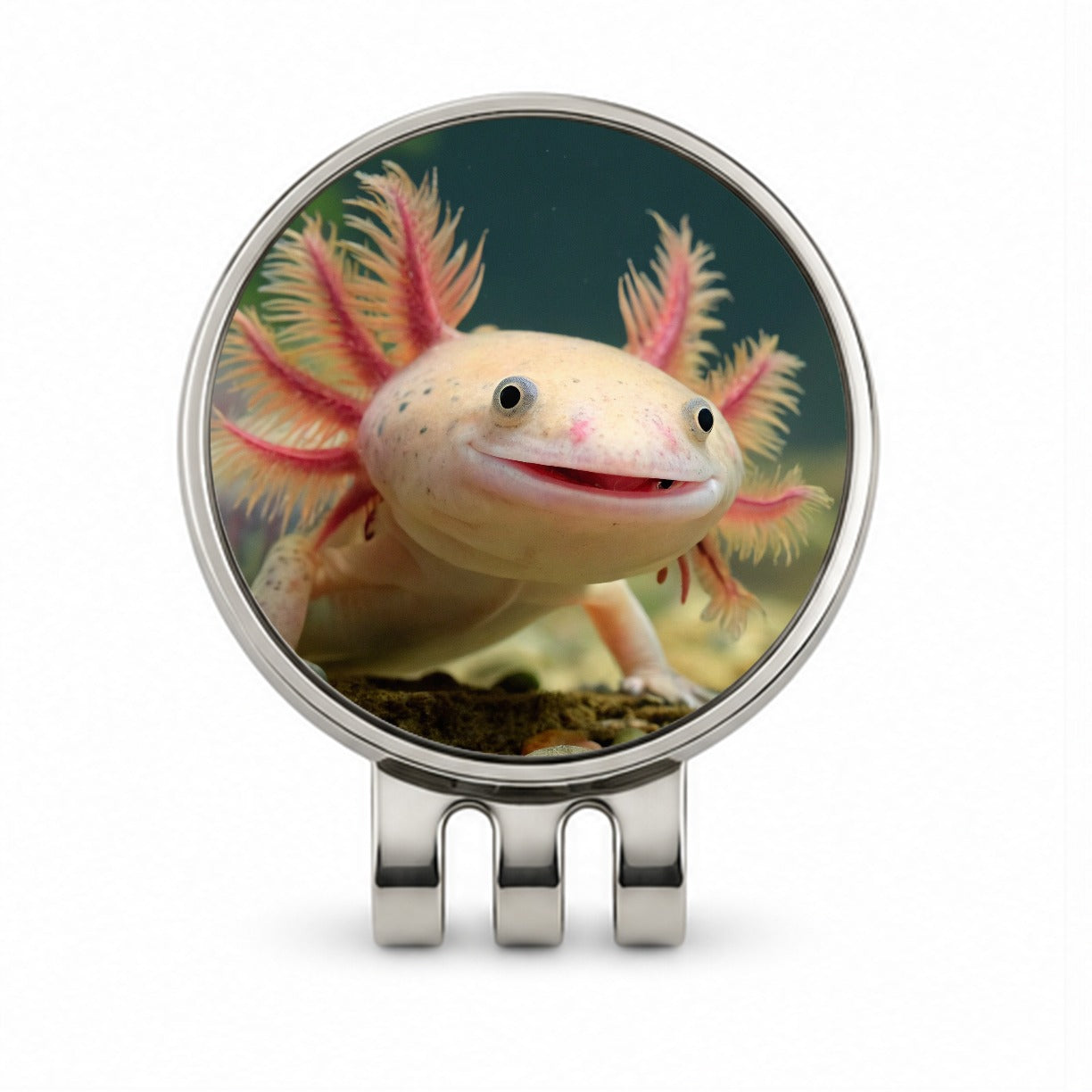 Smiling Axolotl Adorable Golf Hat Clip with Ball Marker
