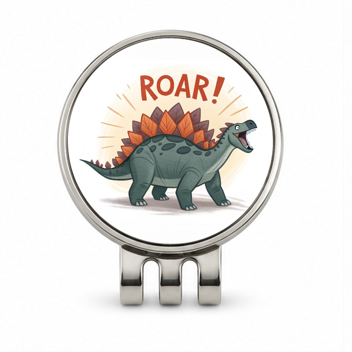 Stegosaurus Roar Text Dinosaur Fun Golf Hat Clip with Ball Marker