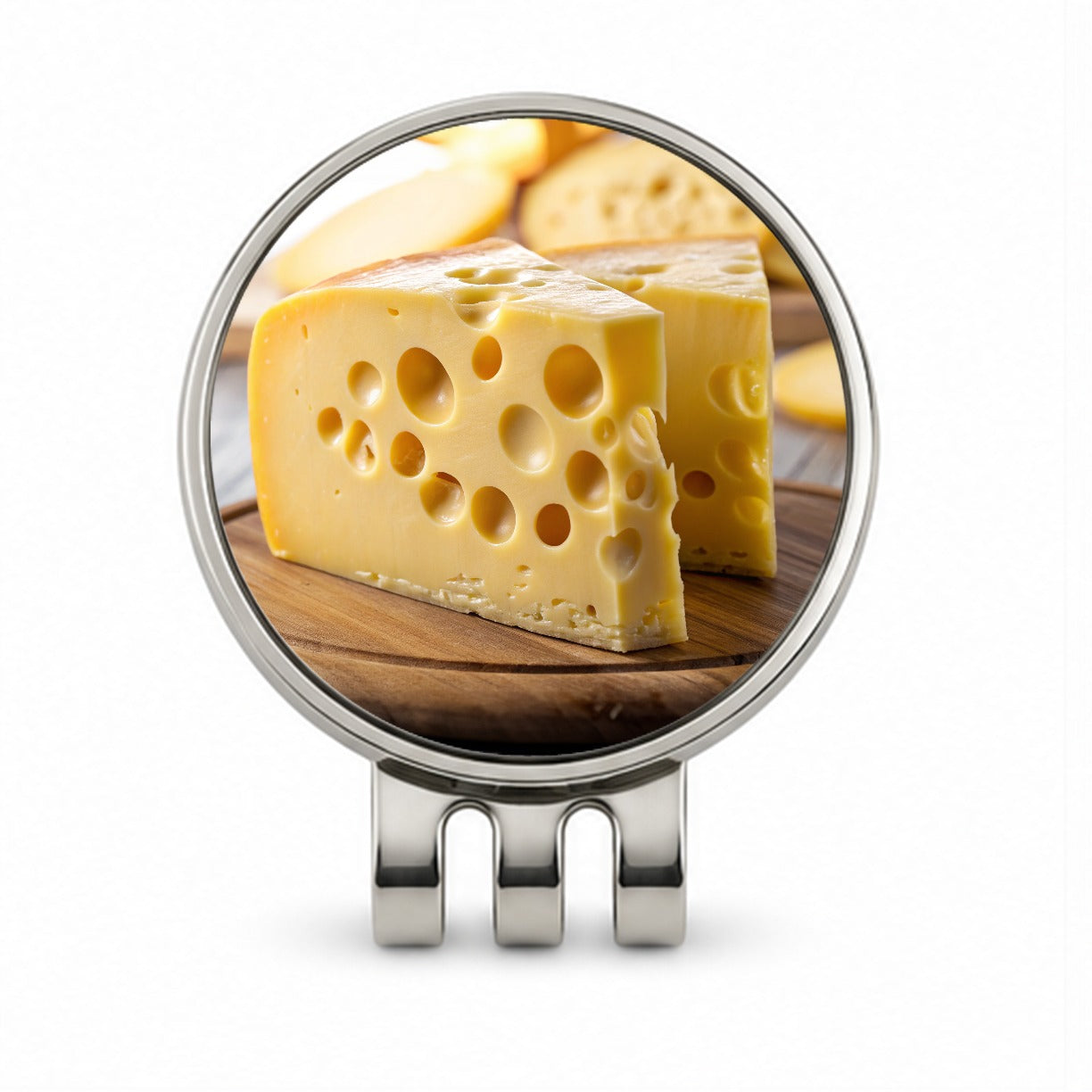 Swiss Cheese on Cutting Board Golf Hat Clip with Ball Marker