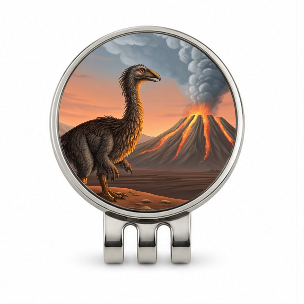 Therizinosaurus Volcano Erupting Dinosaur Golf Hat Clip with Ball Marker