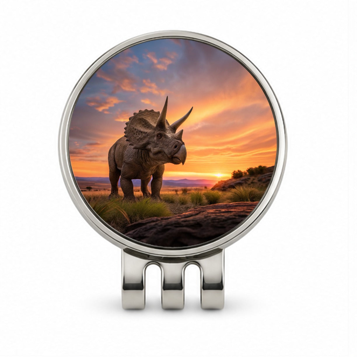 Triceratops Sunset Dinosaur Golf Hat Clip with Ball Marker