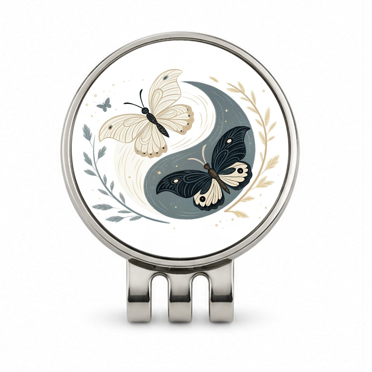 Two Butterflies Yin Yang Golf Hat Clip with Ball Marker