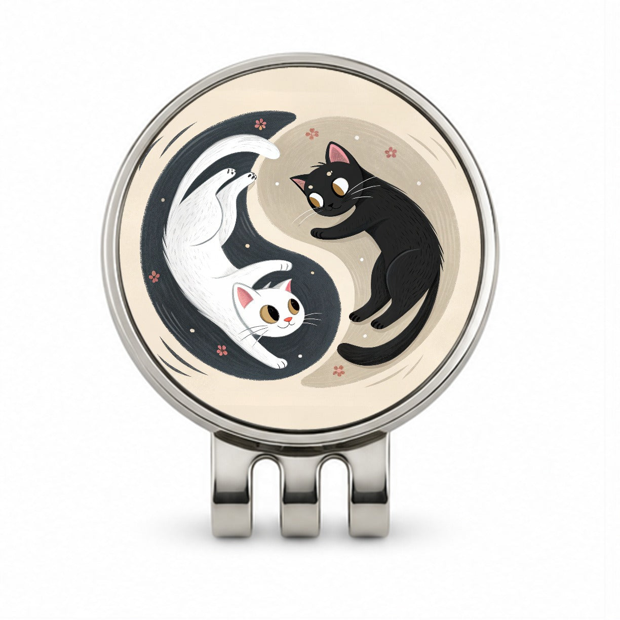 Two Cats Yin Yang Black White Golf Hat Clip with Ball Marker