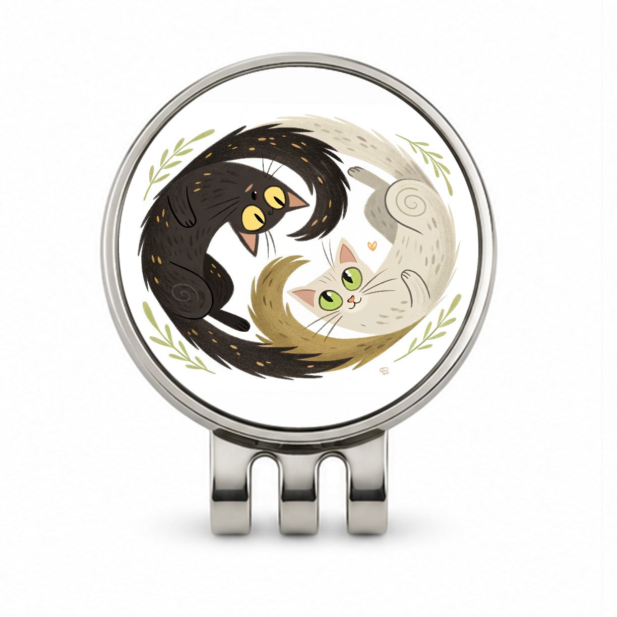 Two Cats Yin Yang Golf Hat Clip with Ball Marker