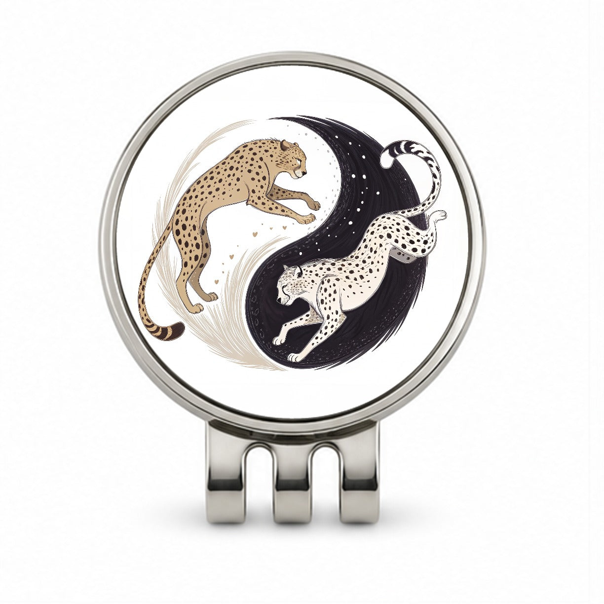 Two Cheetahs Yin Yang Golf Hat Clip with Ball Marker
