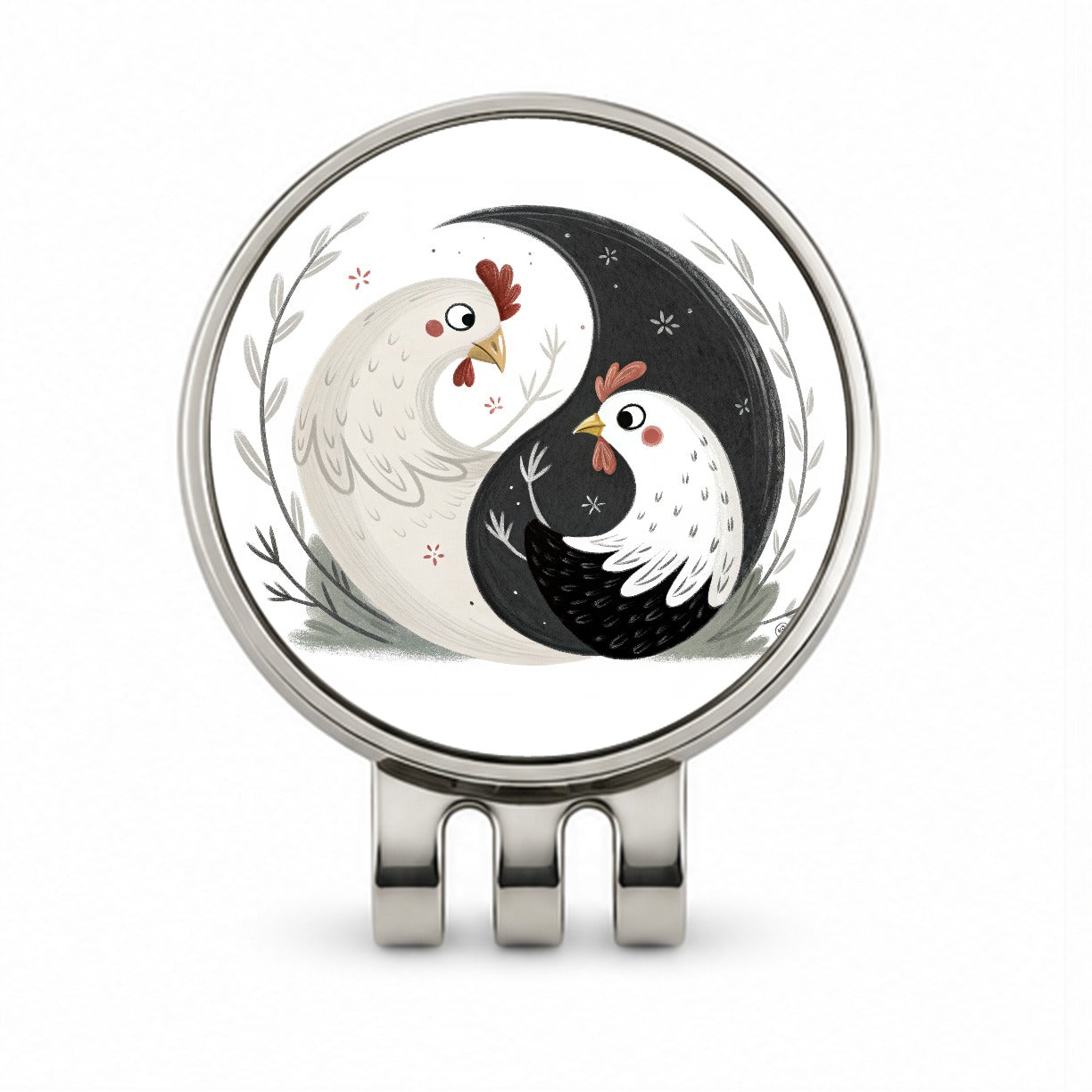 Two Chickens Yin Yang Golf Hat Clip with Ball Marker
