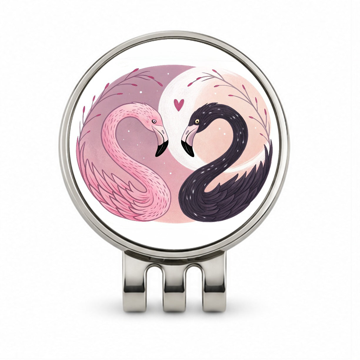 Two Flamingos Yin Yang Pink Black Golf Hat Clip with Ball Marker