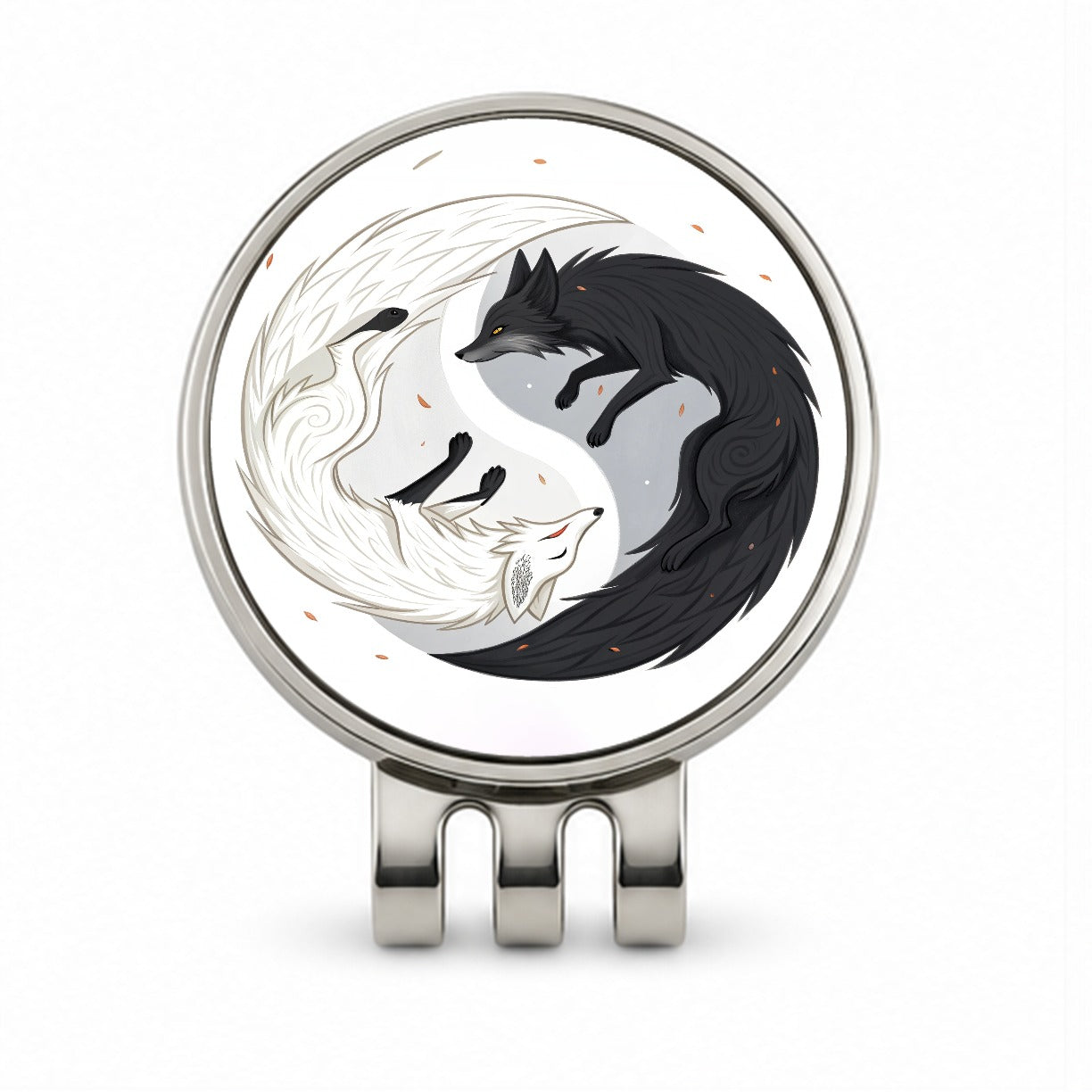 Two Foxes Yin Yang Black White Golf Hat Clip with Ball Marker