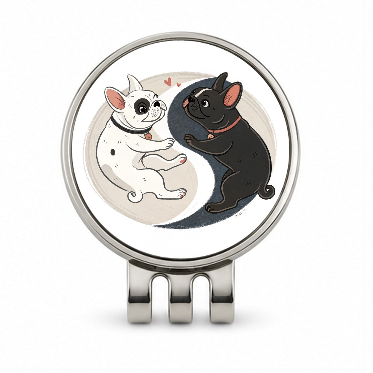 Two French Bulldogs Yin Yang Dark Light Golf Hat Clip with Ball Marker