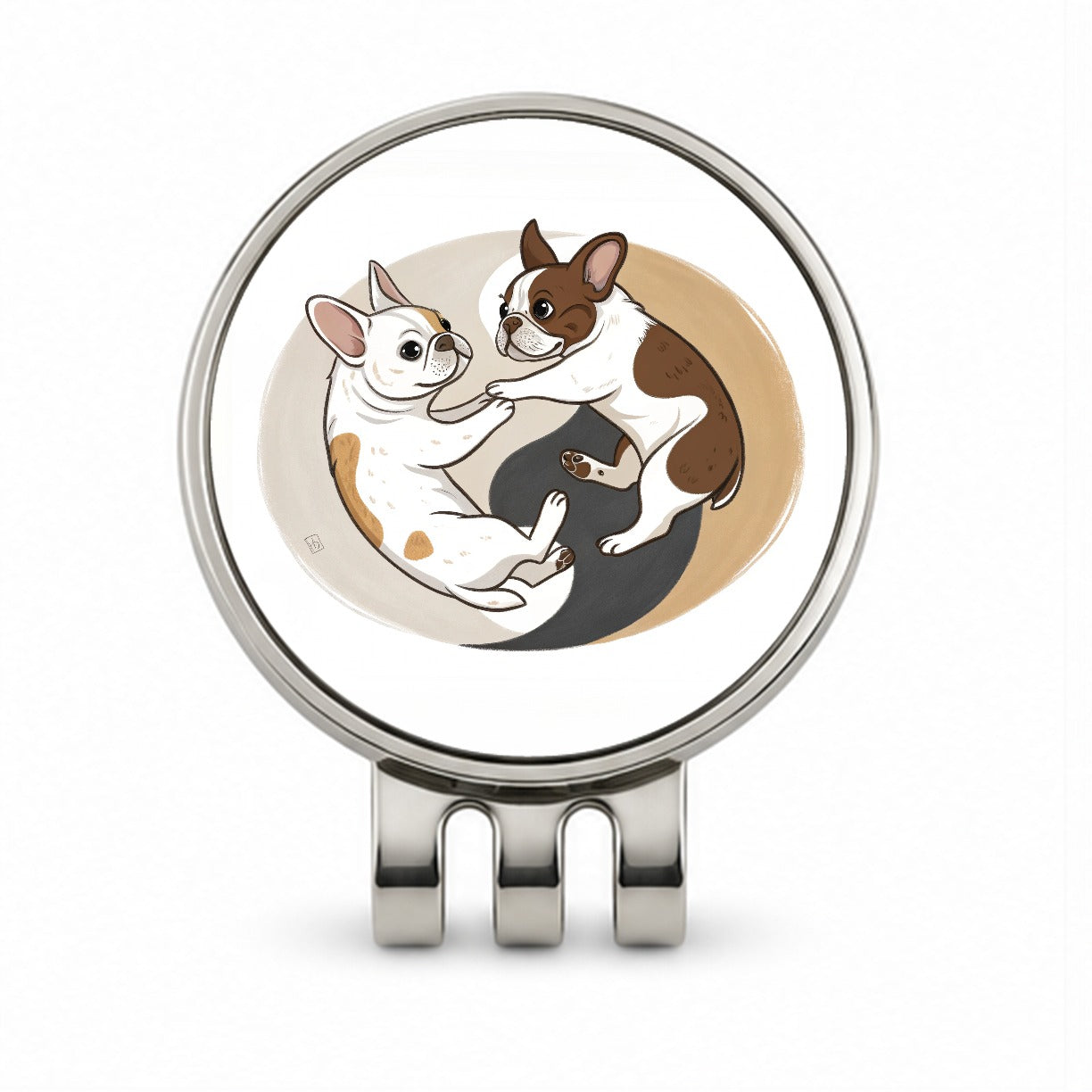 Two French Bulldogs Yin Yang Golf Hat Clip with Ball Marker
