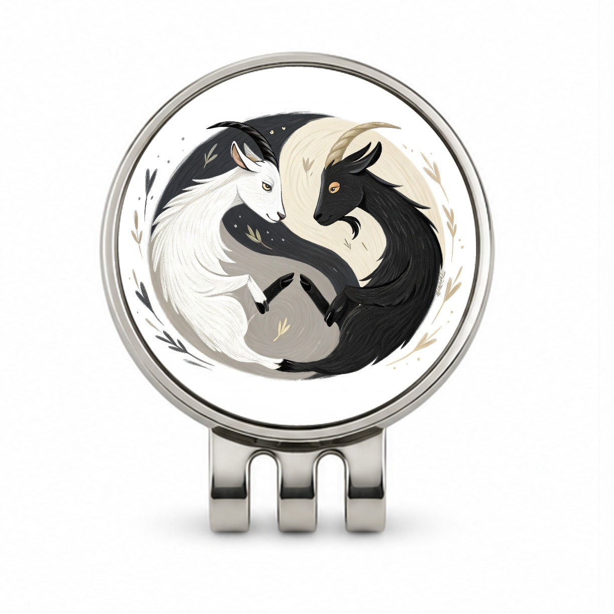 Two Goats Yin Yang White Black Golf Hat Clip with Ball Marker