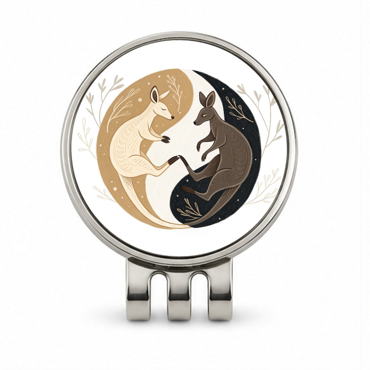 Two Kangaroos Yin Yang Dark Light Golf Hat Clip with Ball Marker
