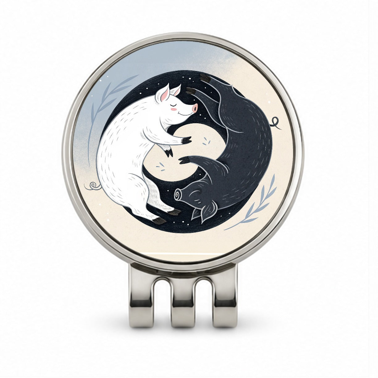 Two Pigs Yin Yang Black White Golf Hat Clip with Ball Marker