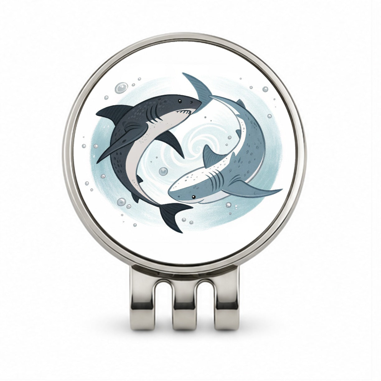 Two Sharks Yin Yang Golf Hat Clip with Ball Marker