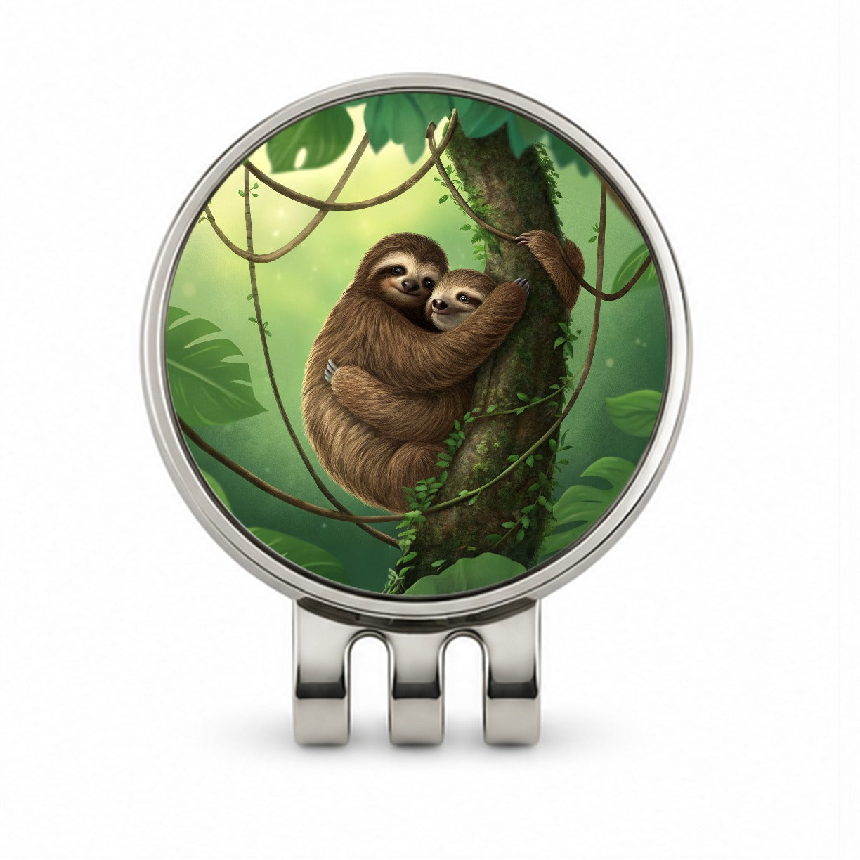 Two Sloths Hugging Golf Hat Clip with Ball Marker