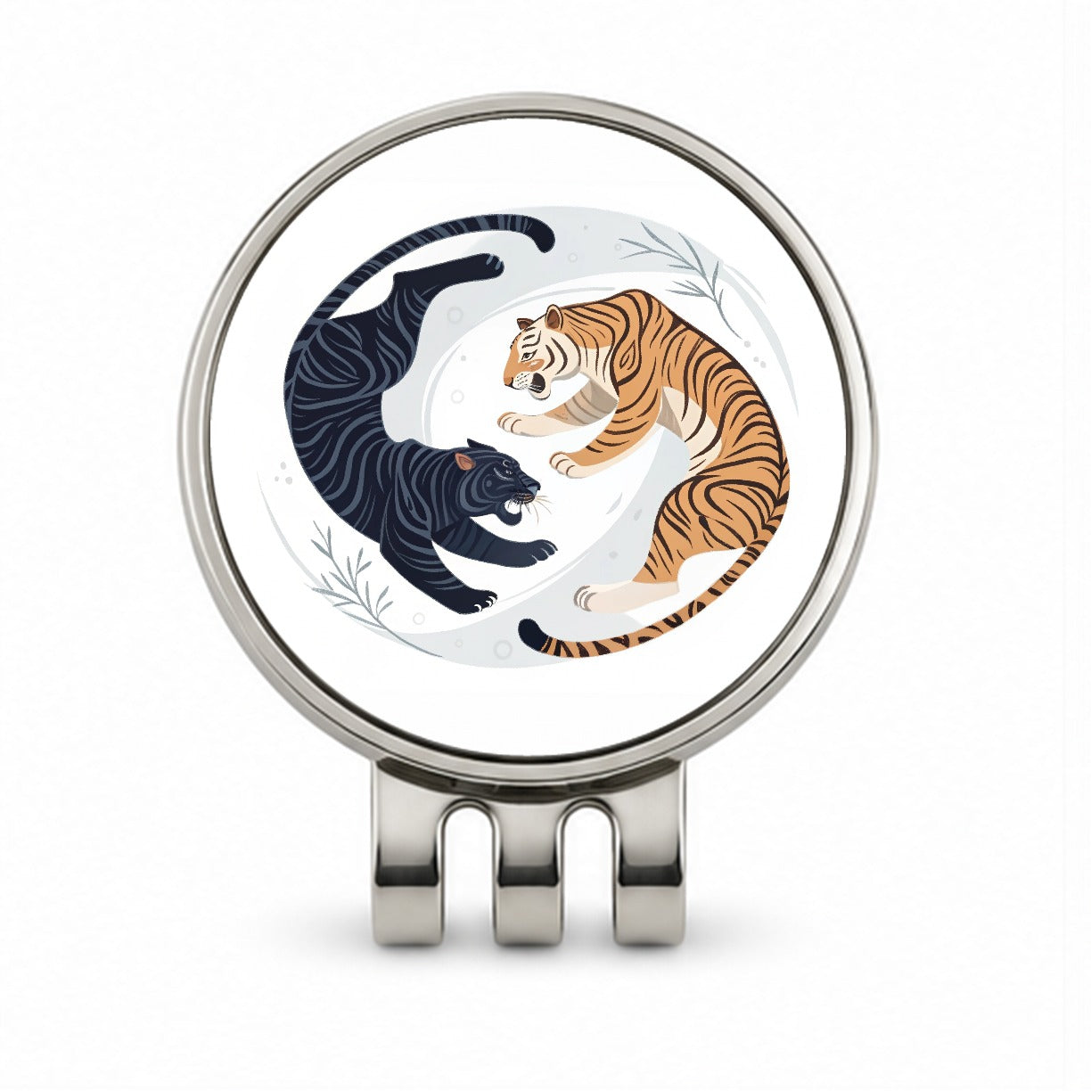Two Tigers Yin Yang Illustration Golf Hat Clip with Ball Marker