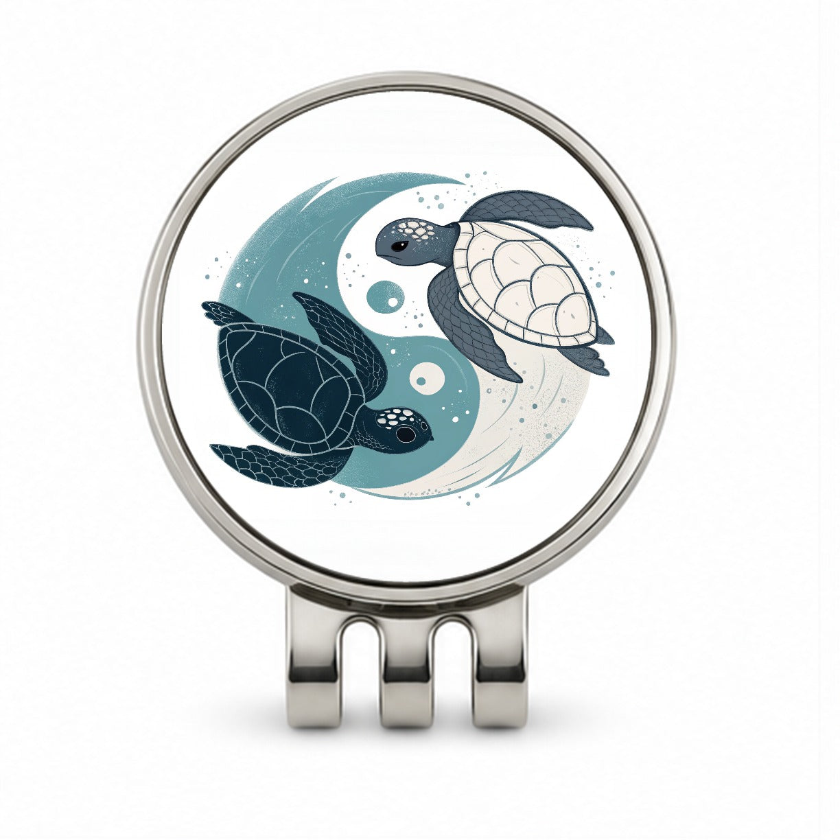 Two Turtles Yin Yang Swimming Golf Hat Clip with Ball Marker