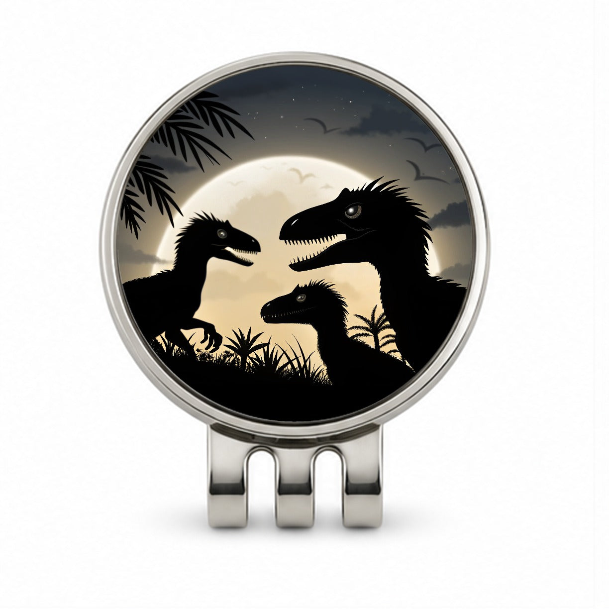 Velociraptor Silhouettes Night Dinosaur Golf Hat Clip with Ball Marker