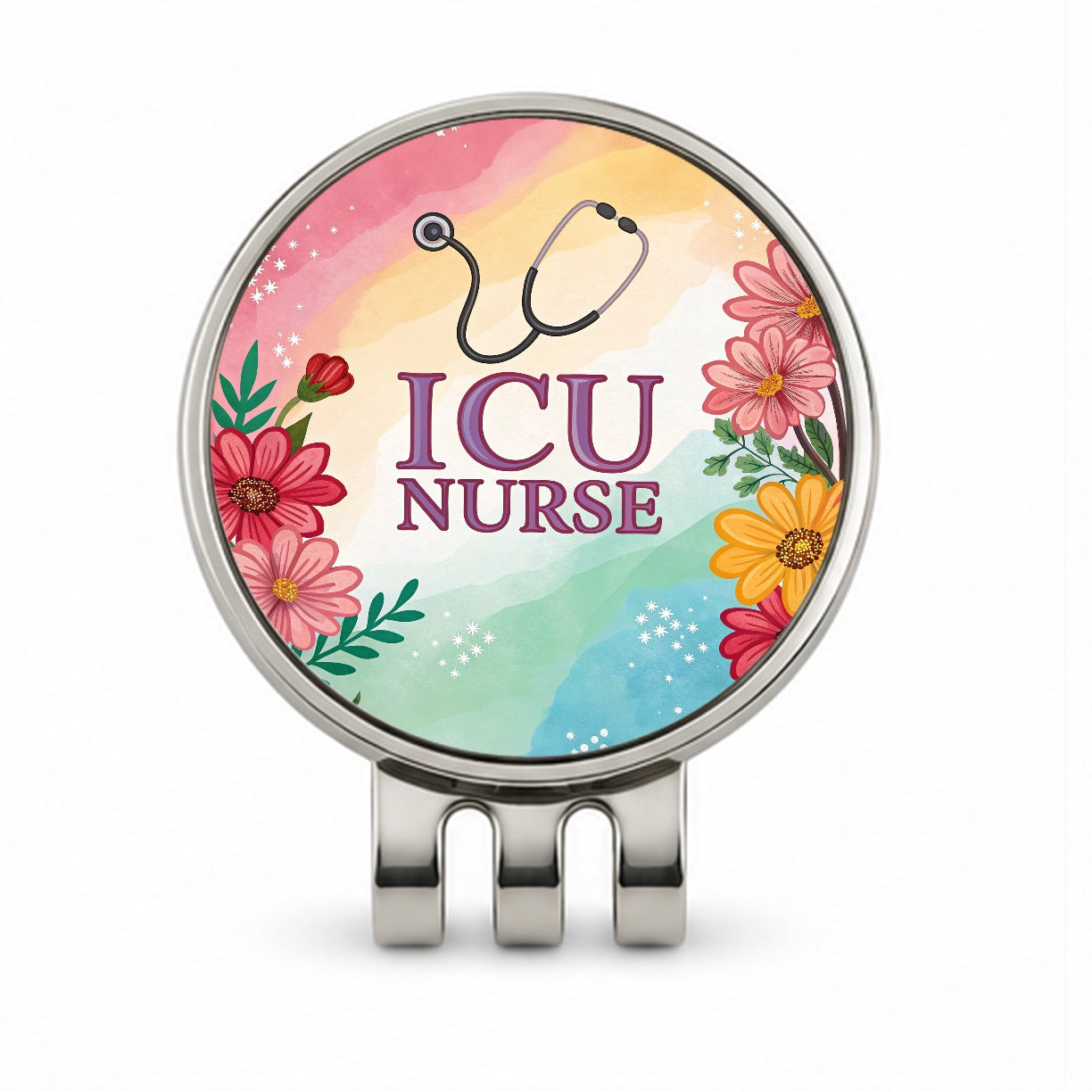 ICU Nurse Appreciation Stethoscope Flowers Floral Golf Hat Clip with Ball Marker