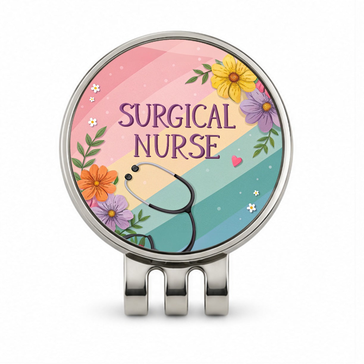 Surgical Nurse Appreciation Stethoscope Flowers Golf Hat Clip with Ball Marker