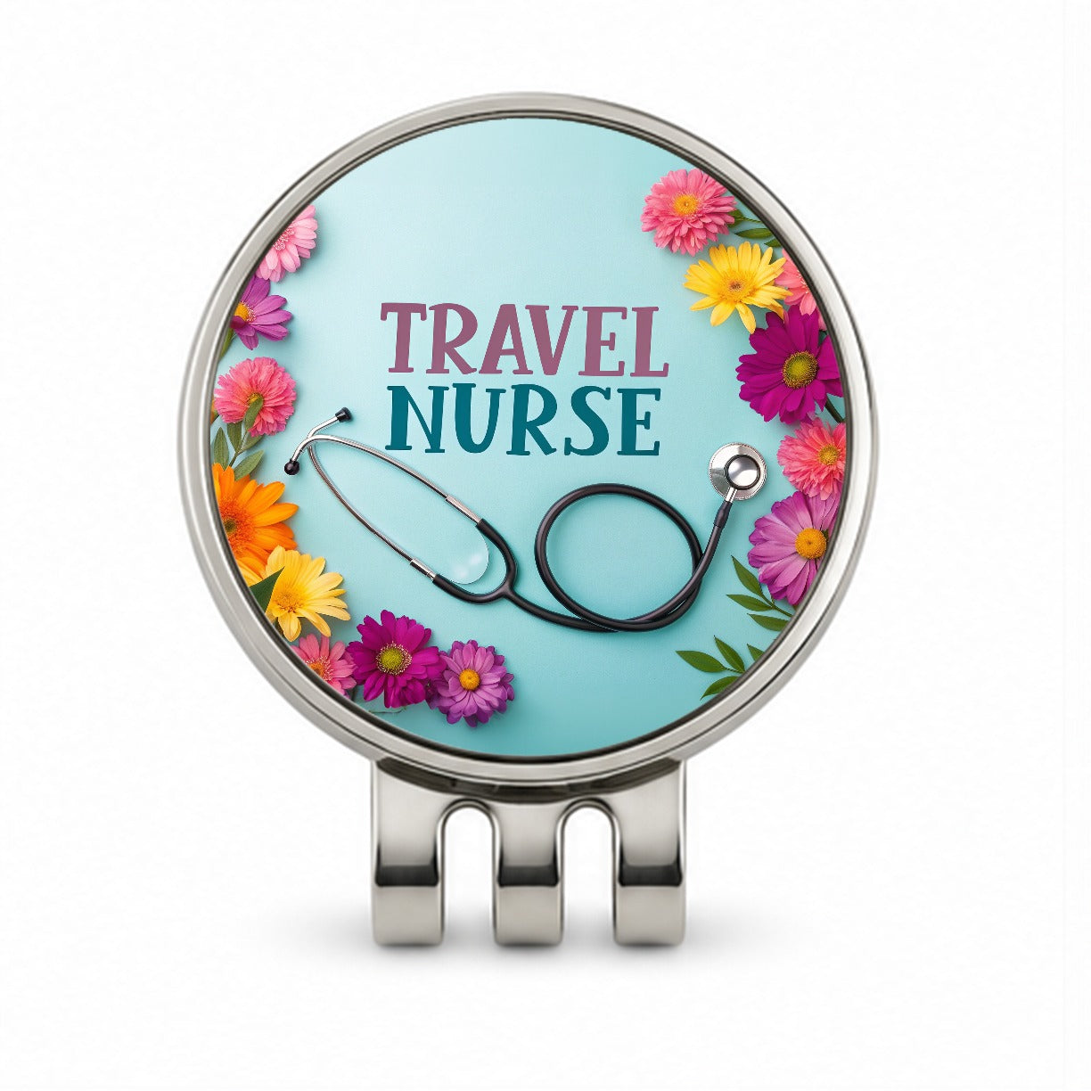 Travel Nurse Appreciation Stethoscope Flowers Golf Hat Clip with Ball Marker