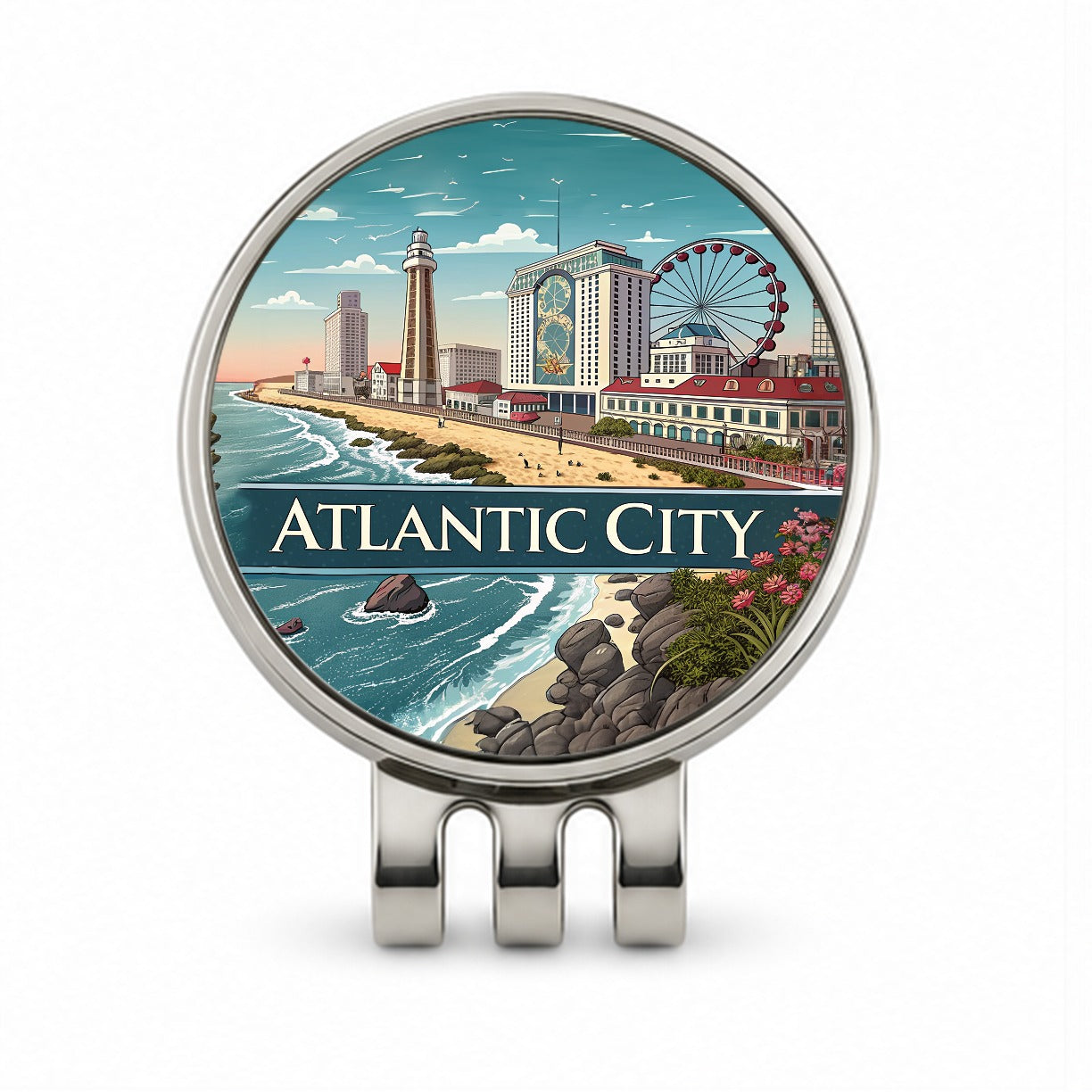 Atlantic City, New Jersey NJ Travel City State Stamp Golf Hat Clip with Ball Marker