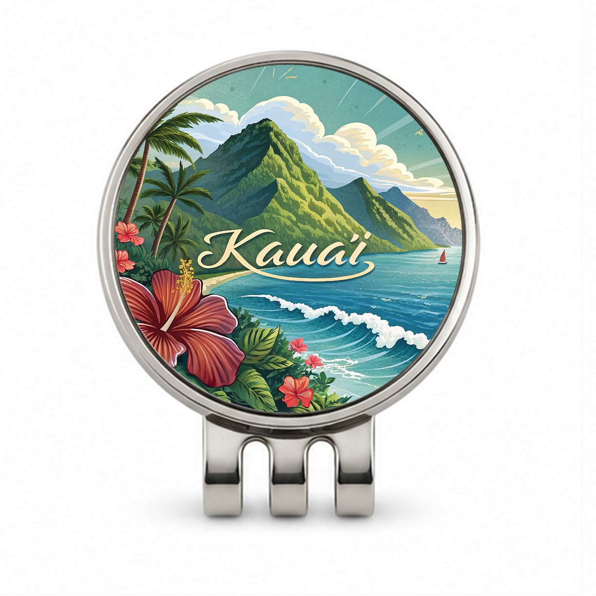 Kaua'i, Hawaii HI Travel City State Stamp Golf Hat Clip with Ball Marker