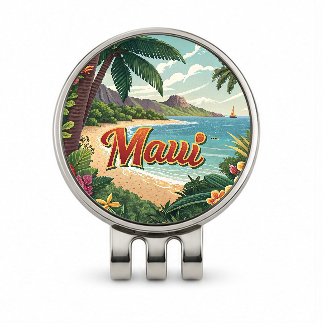 Maui, Hawaii HI Tropical Travel City State Stamp Golf Hat Clip with Ball Marker