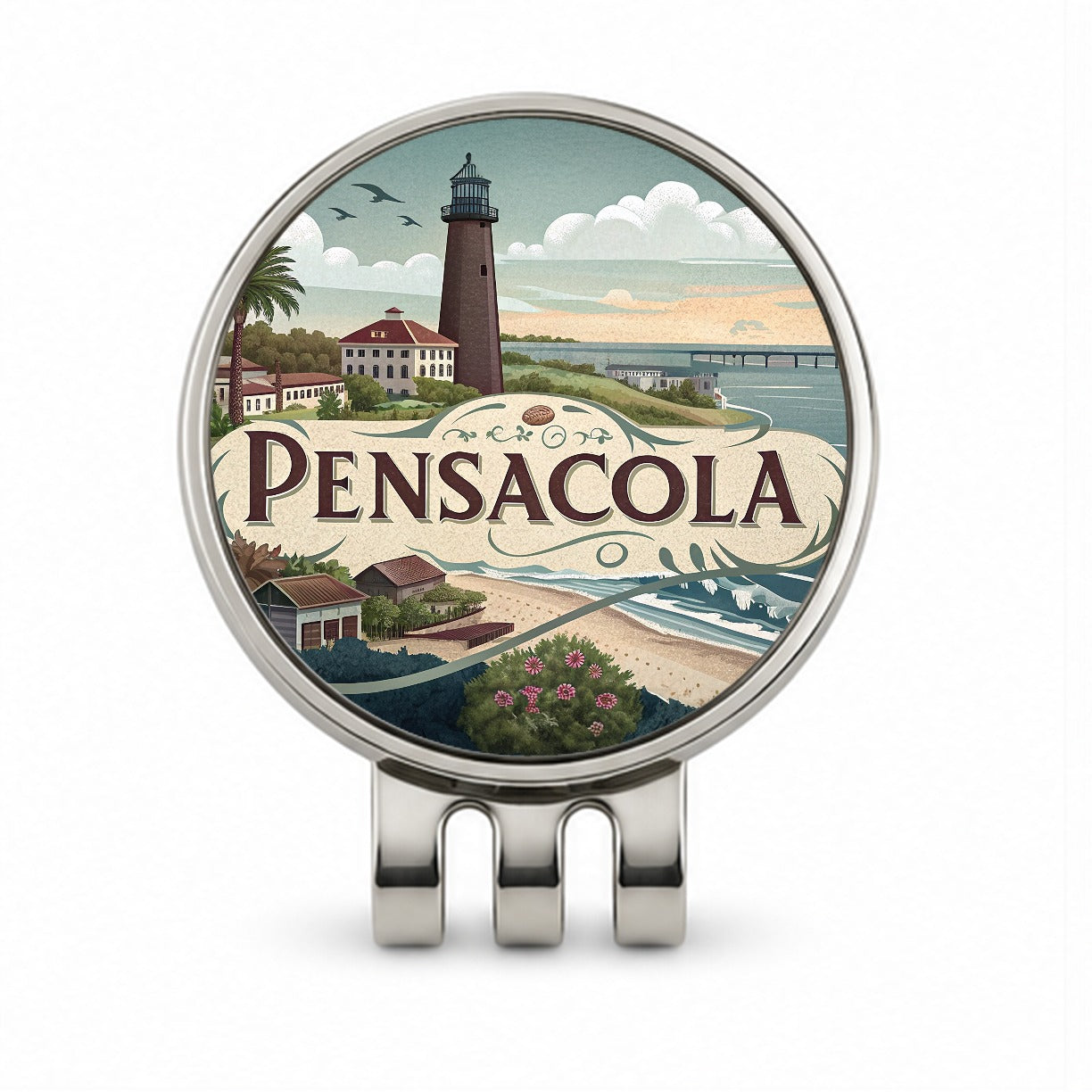 Pensacola, Florida FL Travel City State Stamp Golf Hat Clip with Ball Marker
